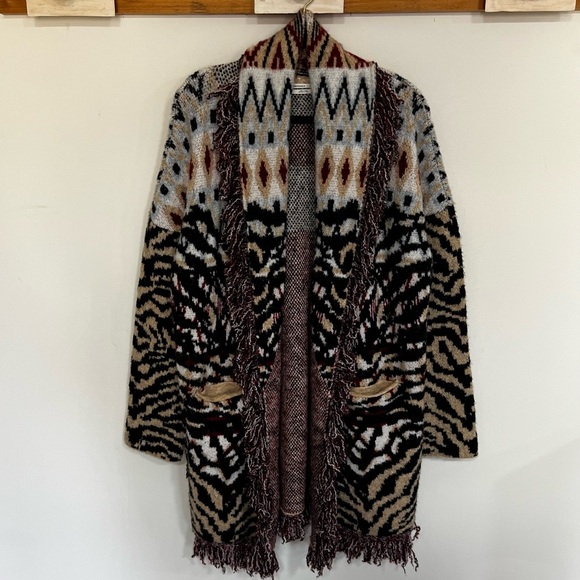 By Anthropologie Paloma Fringed Animal Print Cardigan Sweater - Picture 5 of 16
